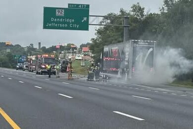 Semi-truck hauling race car catches fire on I-40 in Jefferson County