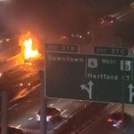 Car crashes, catches fire on Interstate 95 in Providence